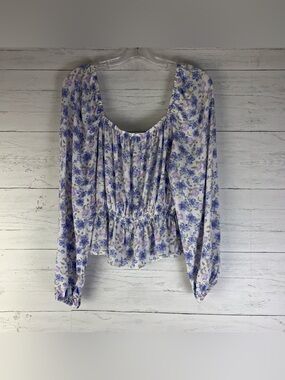 SO Goods For Life Floral Smocked Peplum Top Blouse Long Sleeve Women’s Large